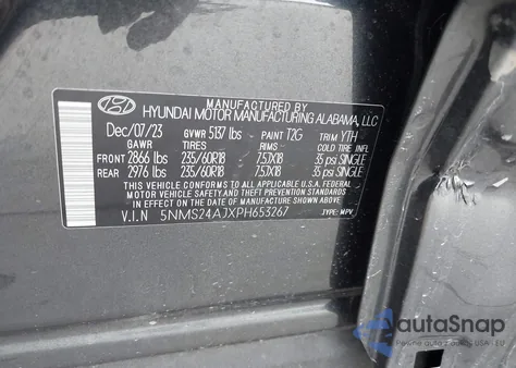 2023 Hyundai Santa Fe Sel z USA, uszkodzony, nr VIN 5NMS24AJXPH653267